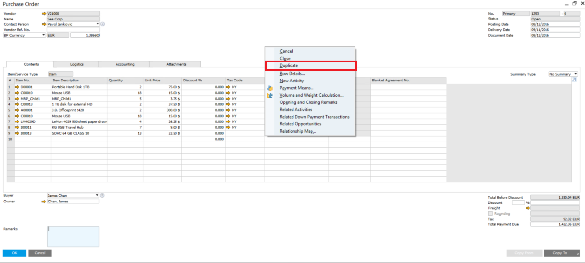 Context Menu in SAP Business One | SAP B1 | MTC Systems