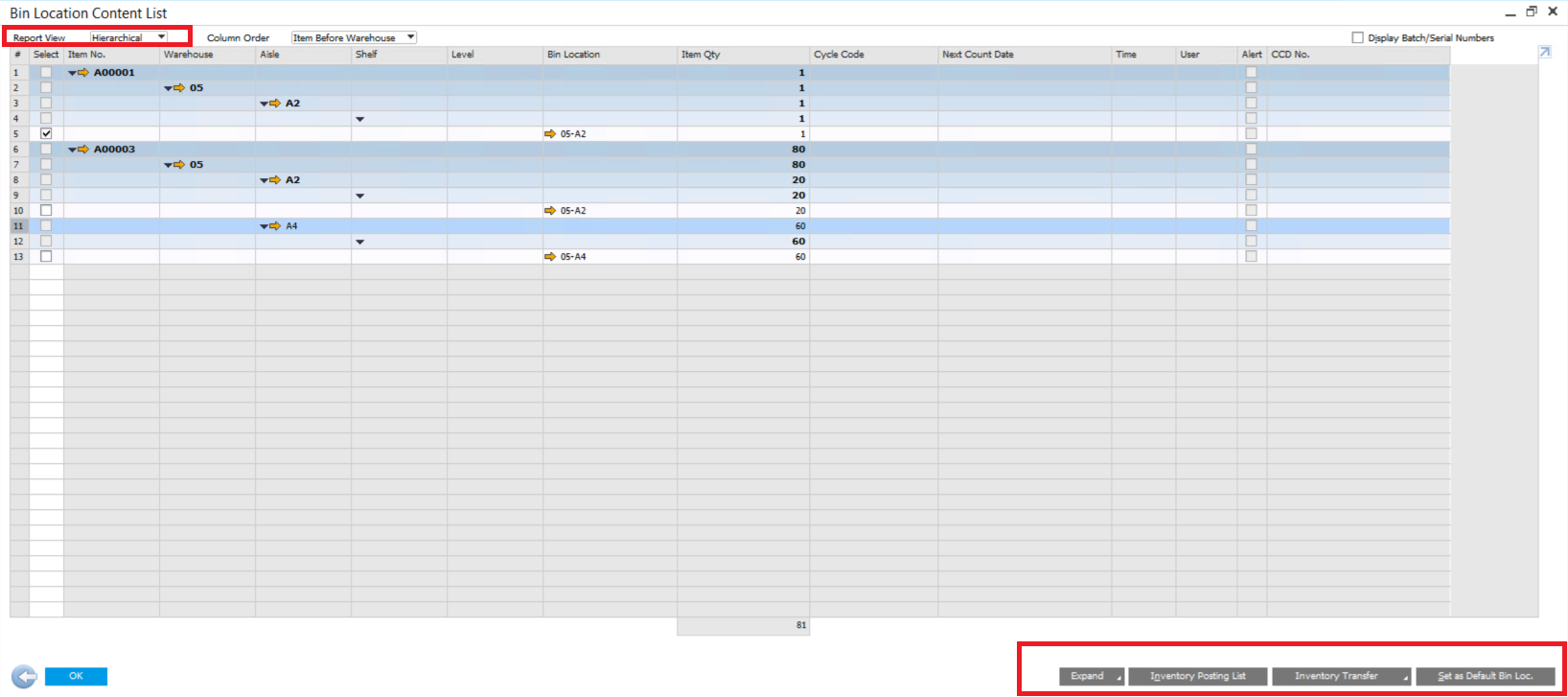 Hierarchical Bin Location Content List in SAP Business One 2 SAP B1