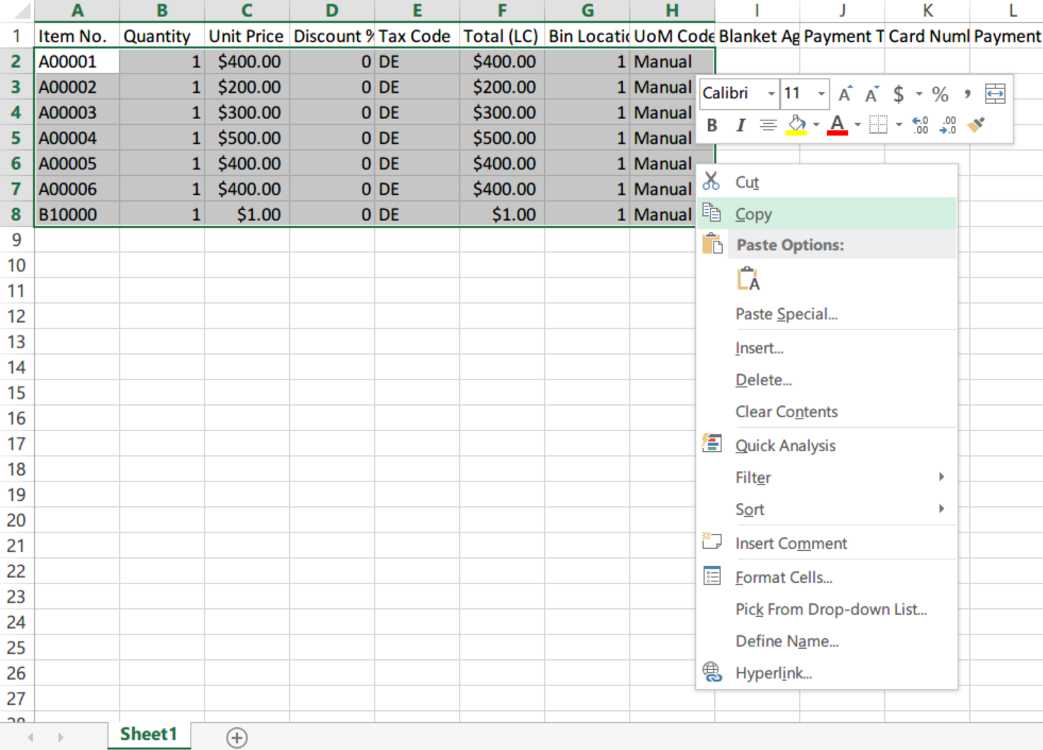 Copy-Paste Table Content in SAP Business One | SAP B1