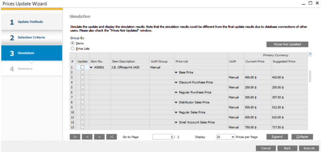 Prices Update Wizard in SAP Business One